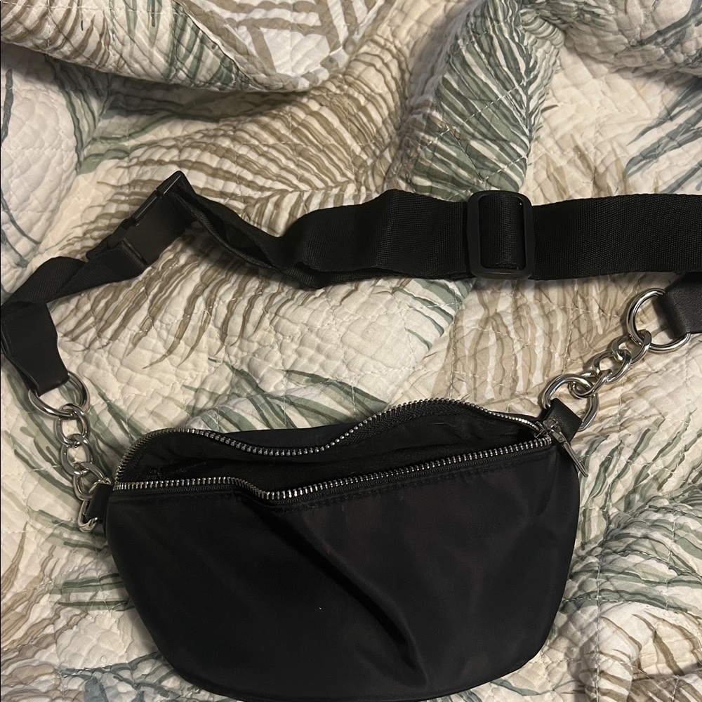 Steve Madden Black Belt Bag with Silver Chain